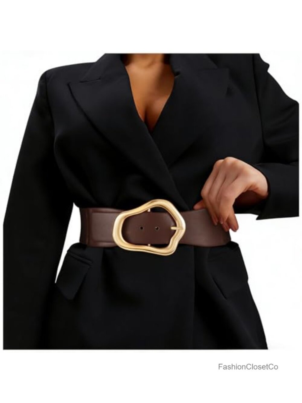 Women's Wide Elastic Waist Belt Leather Blend Gold Buckle Stretchy Waistband